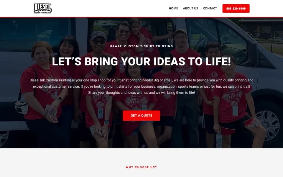 The Diesel Ink Custom Printing website